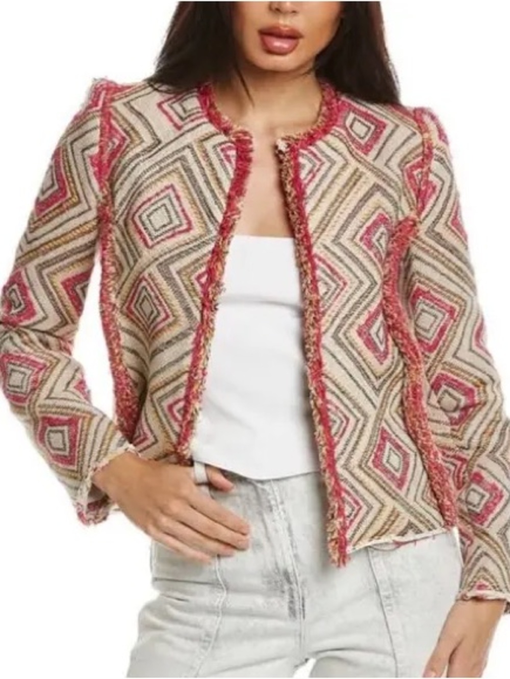 Iro Woven Fringe Open-Front Jacket
